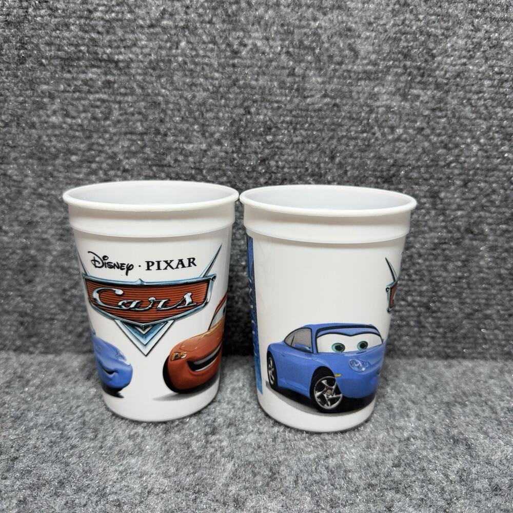 RARE Original 2006 Disney CARS Movie Theater Promo Plastic Cup (Lot Of 2) 4.5”